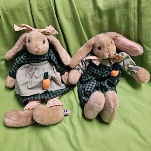 A&A Plush Inc Bunny Rabbits Stuffed Plush Set of 2 Matching Boy Girl